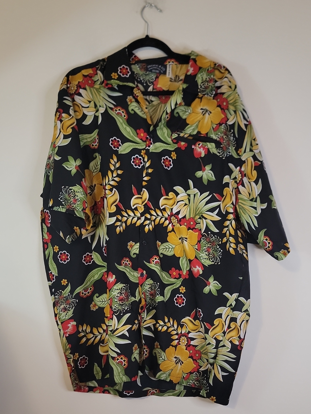 Pacifica Black Shirt with Yellow, Green & Red Floral Print